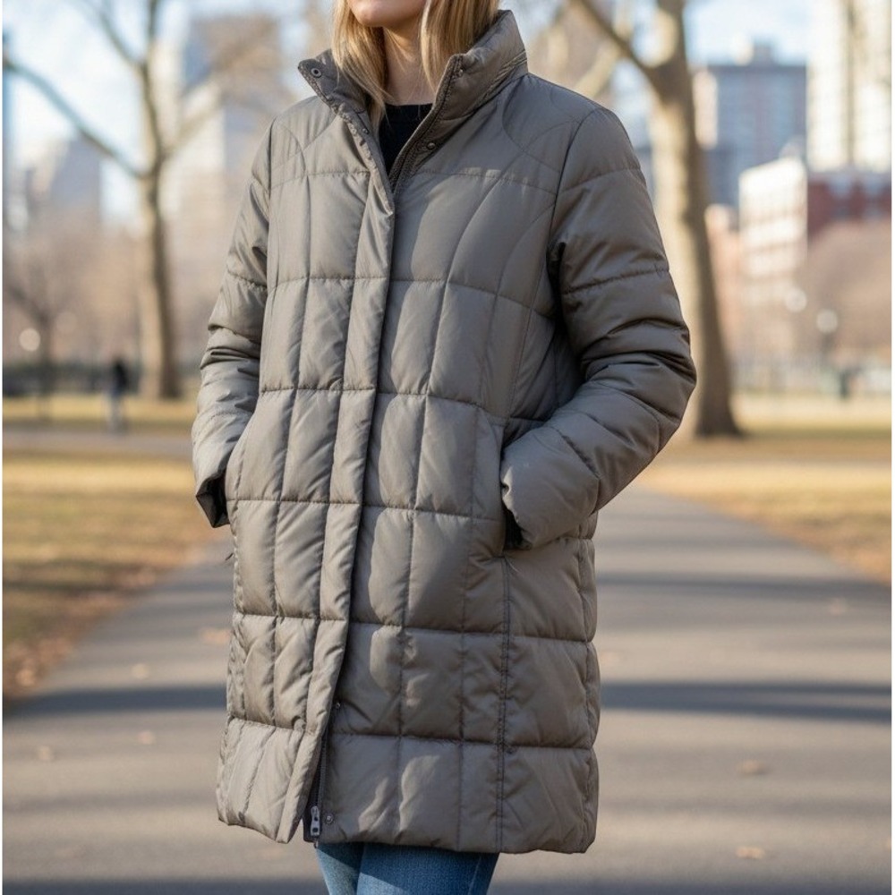 Eddie Bauer Goose Down Coat Womens 2XL Brown Quilted Puffer Long Length Winter